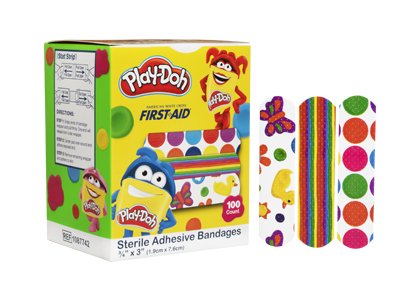 Adhesive Strip American® White Cross 3/4 X 3 Inch Plastic Rectangle Kid Design (Play Doh) Sterile BANDAGE, WOUND PLAY-DOH ADH 3/4"X3" (100/BX12BX/CS)