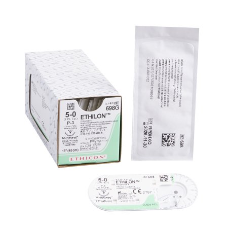 Nonabsorbable Suture with Needle Ethilon™ Nylon P-3 3/8 Circle Precision Reverse Cutting Needle Size 5 - 0 Monofilament