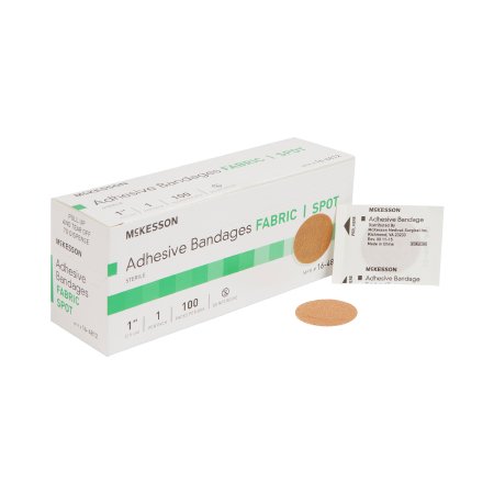 Adhesive Spot Bandage McKesson 1 Inch Fabric Round Tan Sterile BANDAGE, ADHSV FABR SPOT 1" (100/BX 24BX/CS)