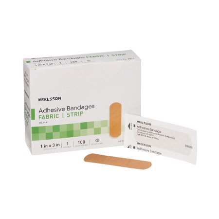 Adhesive Strip McKesson 1 X 3 Inch Fabric Rectangle Tan Sterile BANDAGE, ADHSV FABR STRP 1X3 (100/BX 24BX/CS)