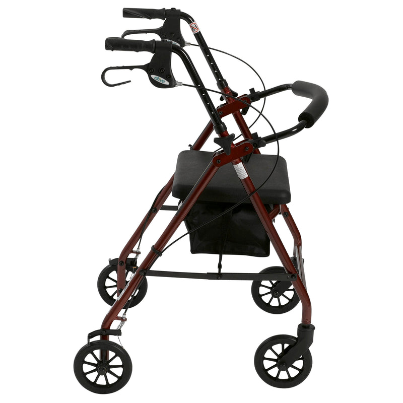 Rollator 4-Wheel with Pouch & Padded Seat  Red - Drive