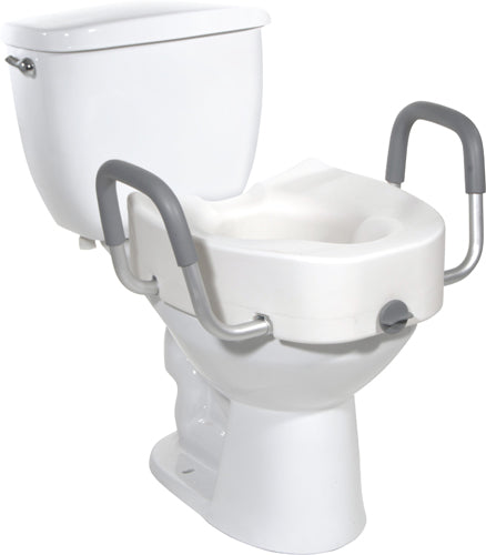Raised Toilet Seat With Lock & Alum Det Arms Elongated