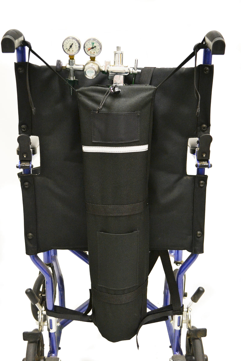 Oxygen Tank holder Mounted on a Wheelchair - For Mobility Scooters, Powerchairs, and Wheelchairs